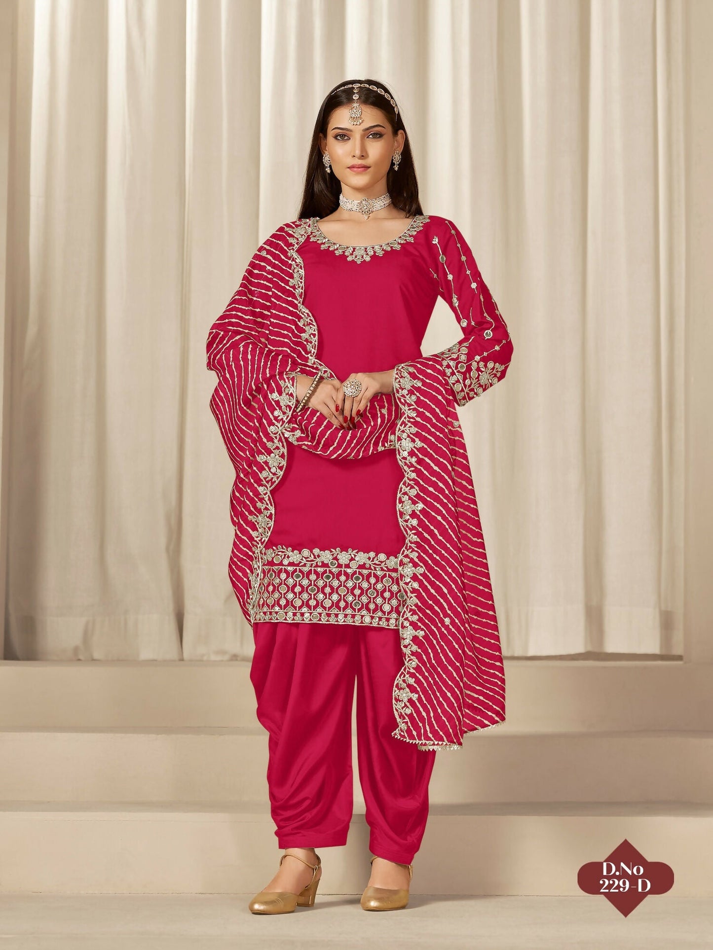 Anaita Red Roman Silk Stitched Suit with Embroidery & Real Mirror Work