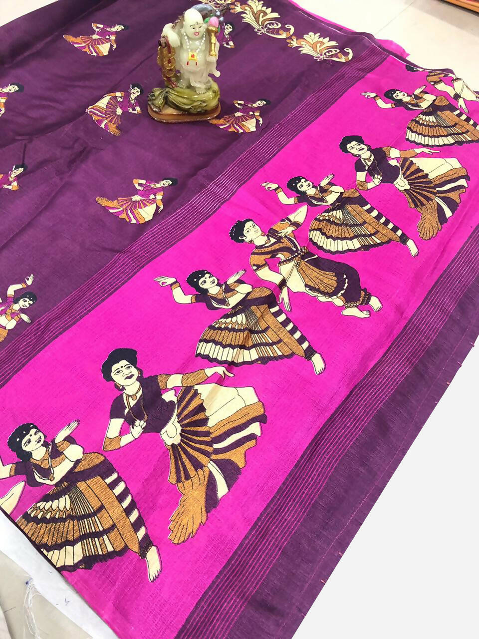Vamika Wine Red & Pink Kalamkari With Jhalar Khadi Silk Saree