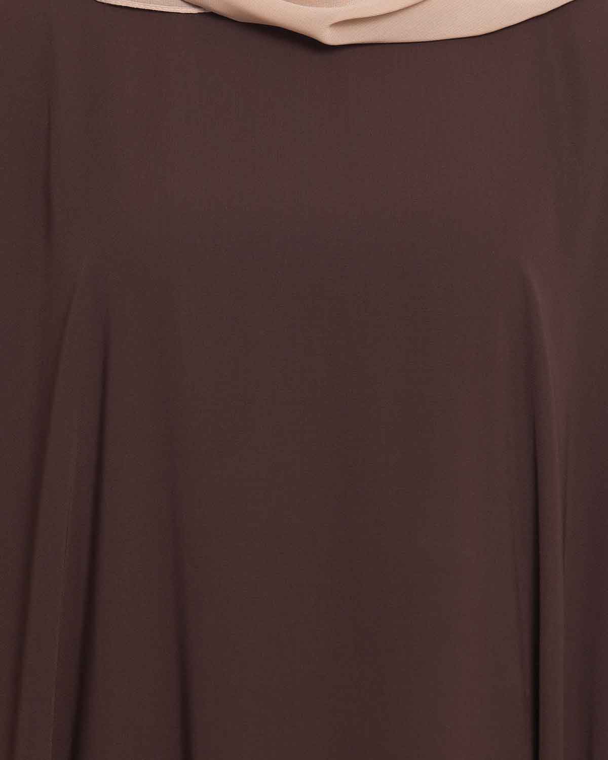 Bashariya Elegant Kaftan Abaya In Free Size With Contrast Detailings-Brown
