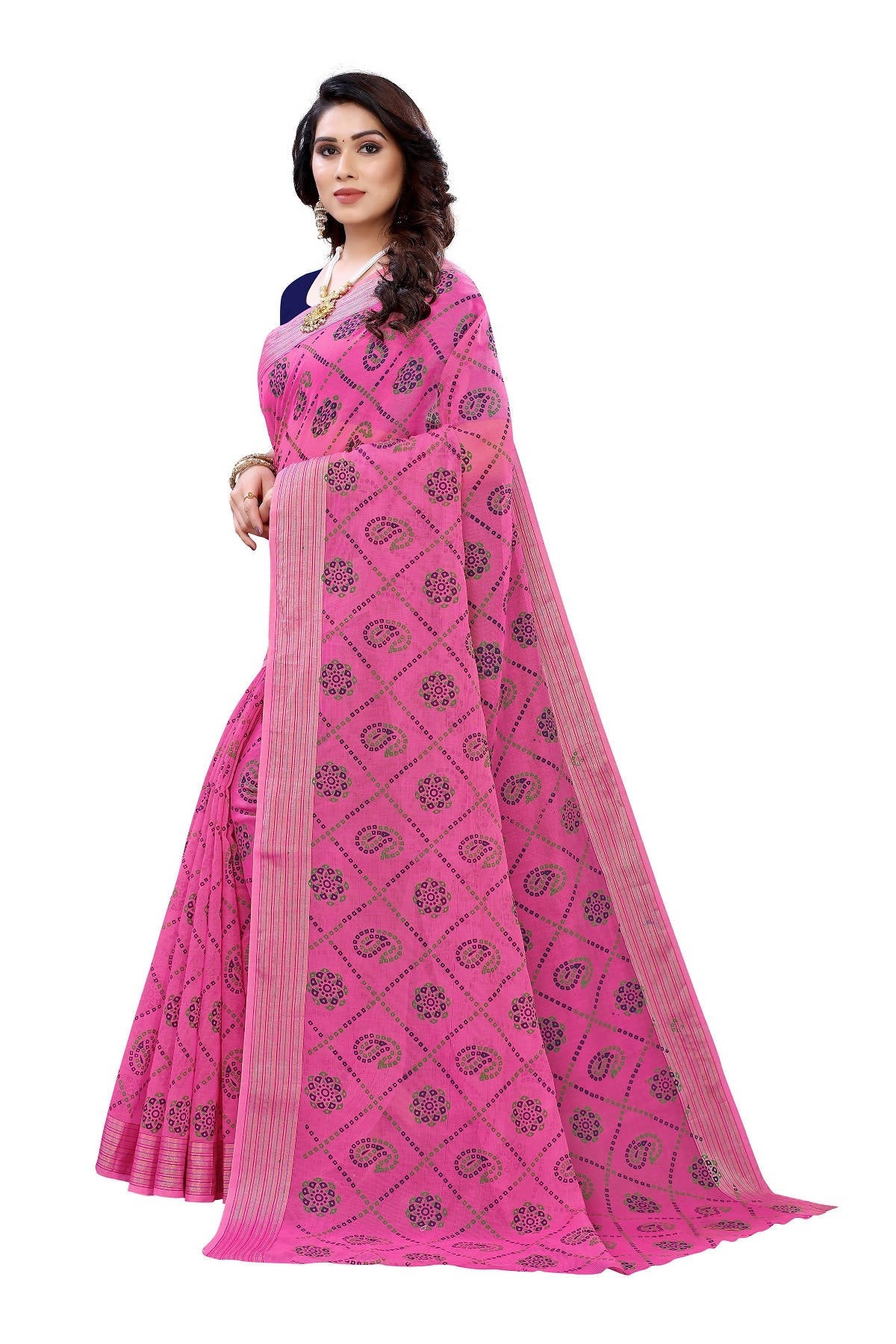 Vamika Pink and Blue Linen Jari Border Saree (CHARVI PINK)