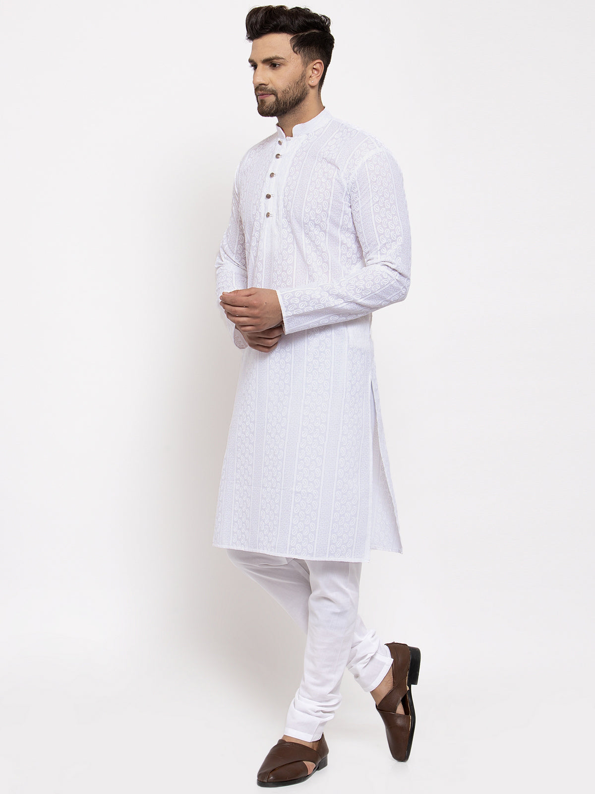 Jompers Men White Embroidered Kurta Only