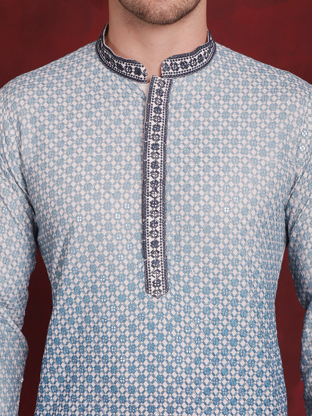 Jompers Men's Sequins Embroidered Kurta - Blue