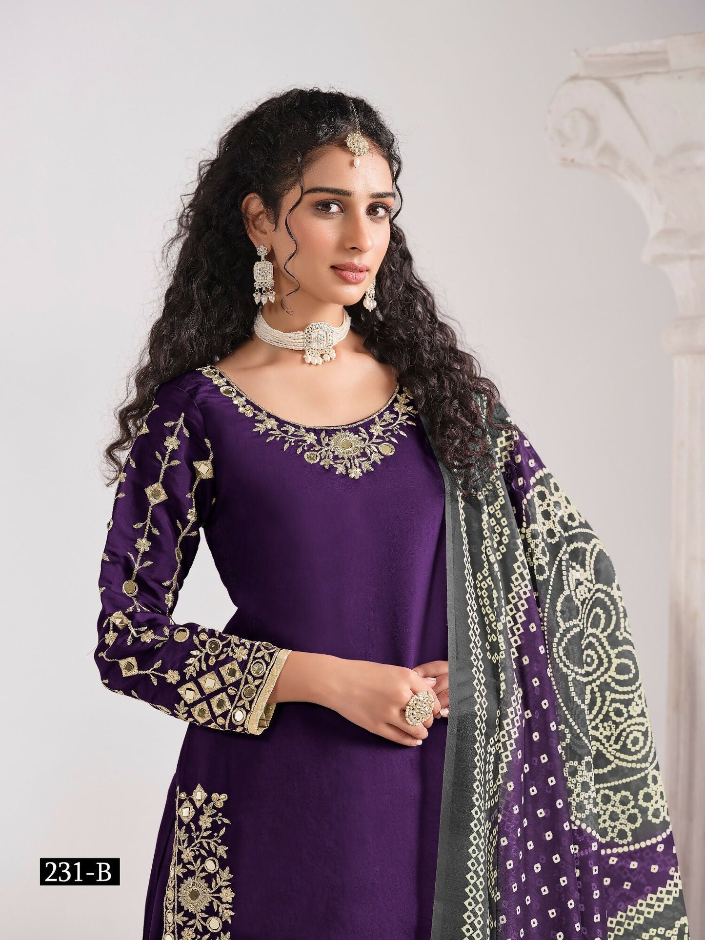 Anaita Purple Roman Silk Stitched Suit with Embroidery & Real Mirror Work
