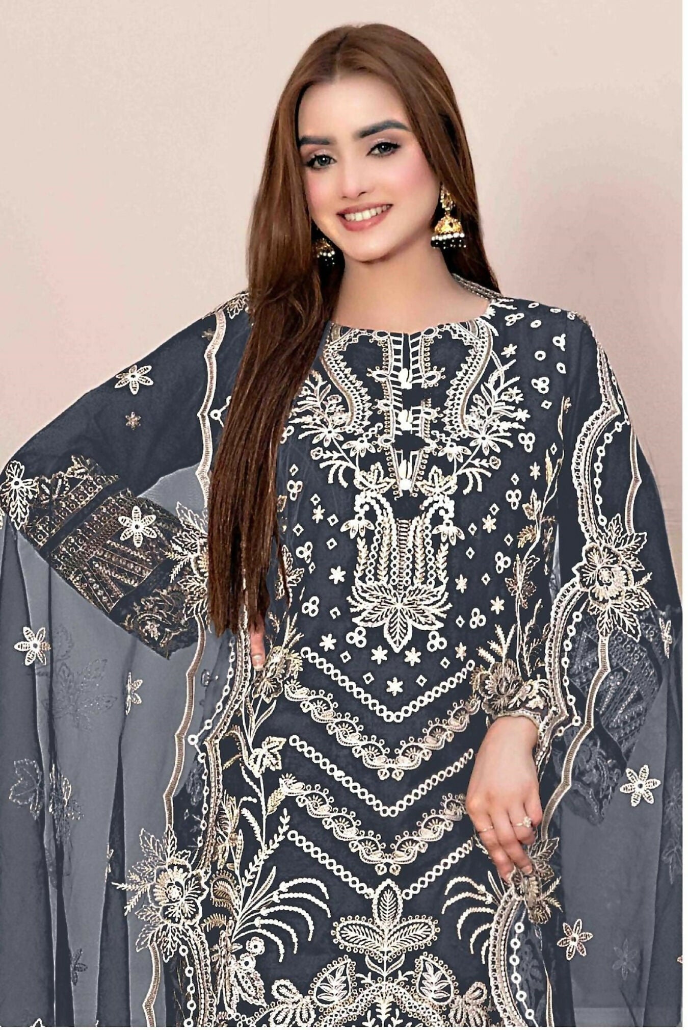 Anaita Grey Faux Georgette Stitched Suit with Embroidery Work