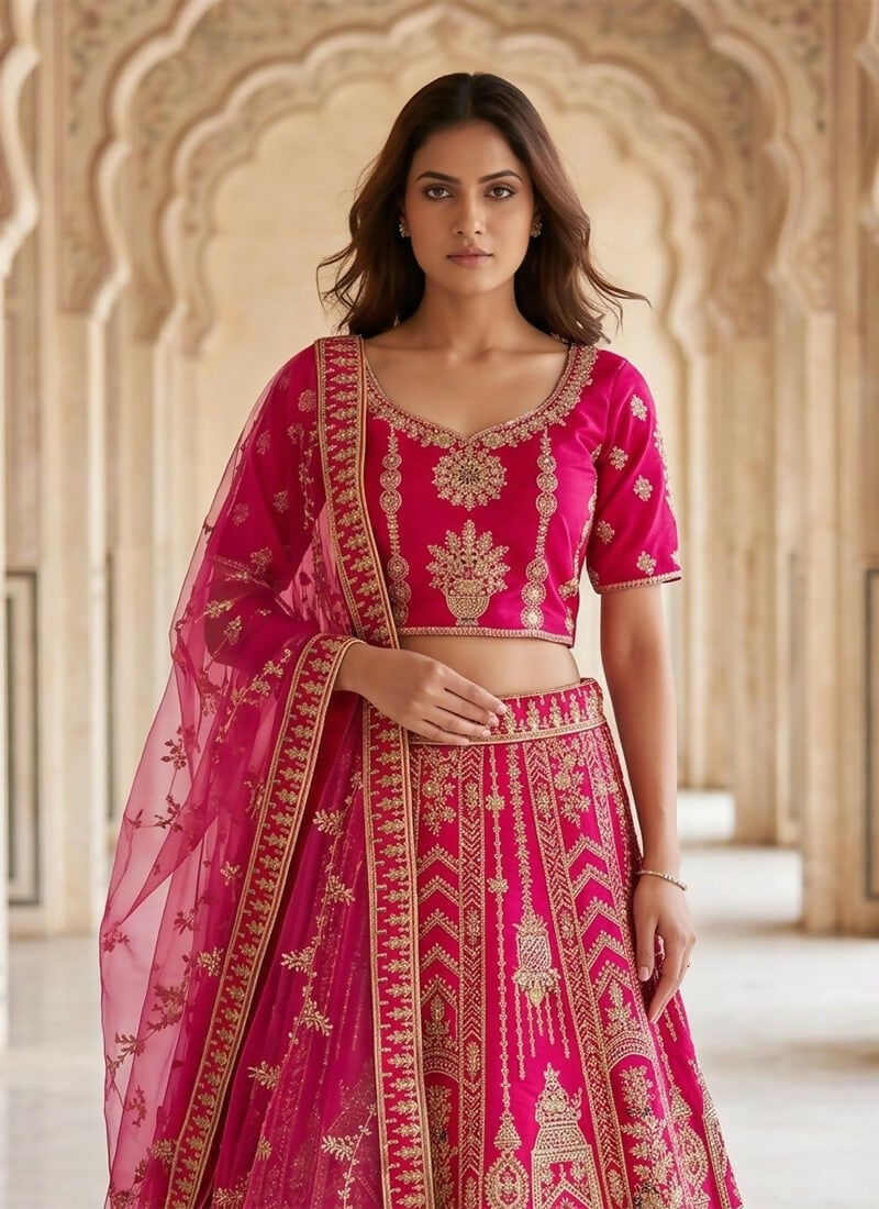 Lehenga Mart Pink Heavy Silk With Fusing Designer Bollywood Style Wedding Wear Lehenga Choli