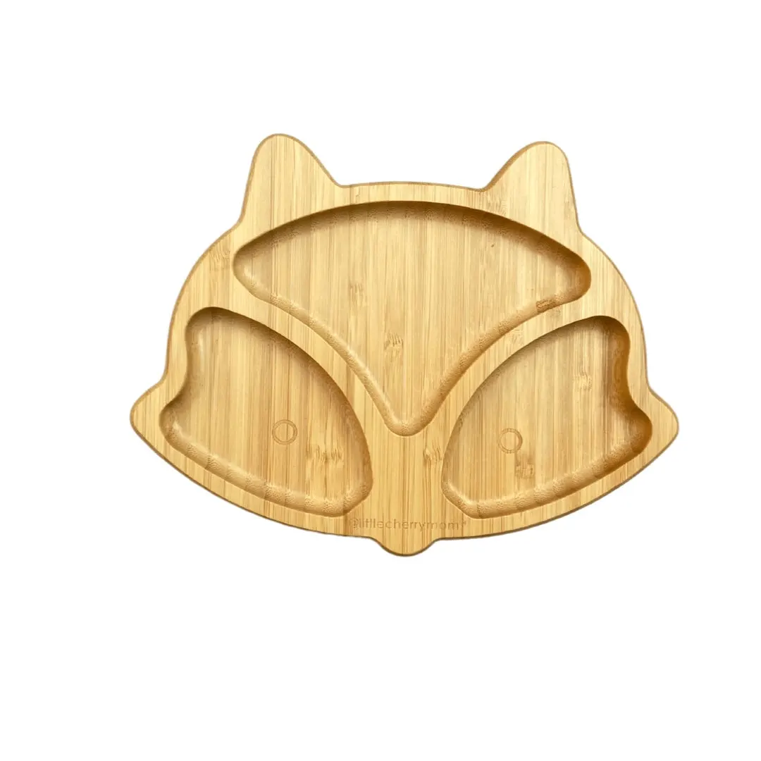Littlecherrymom Fox Bamboo Suction Plate (With Fork And Spoon)