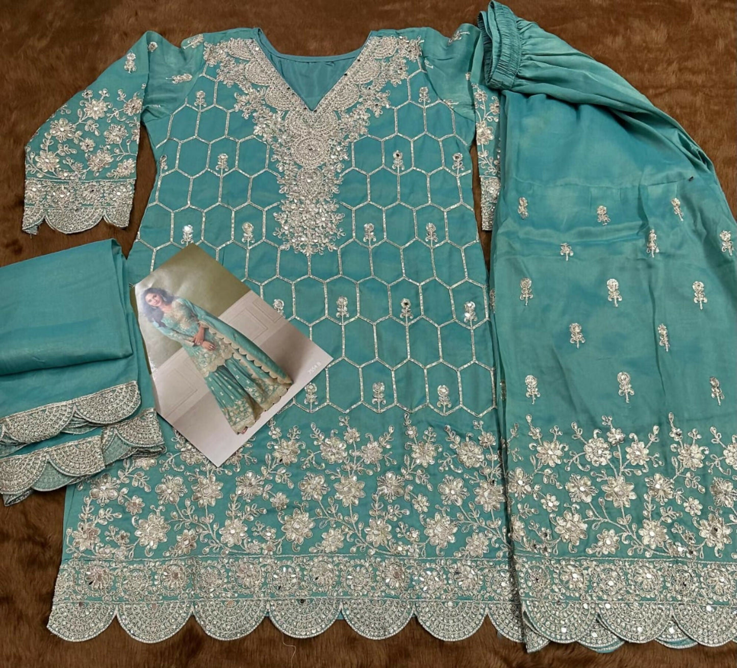 Anaita Sky Blue Real Shimmer Readymade Suit with Embroidery & Real Mirror Work