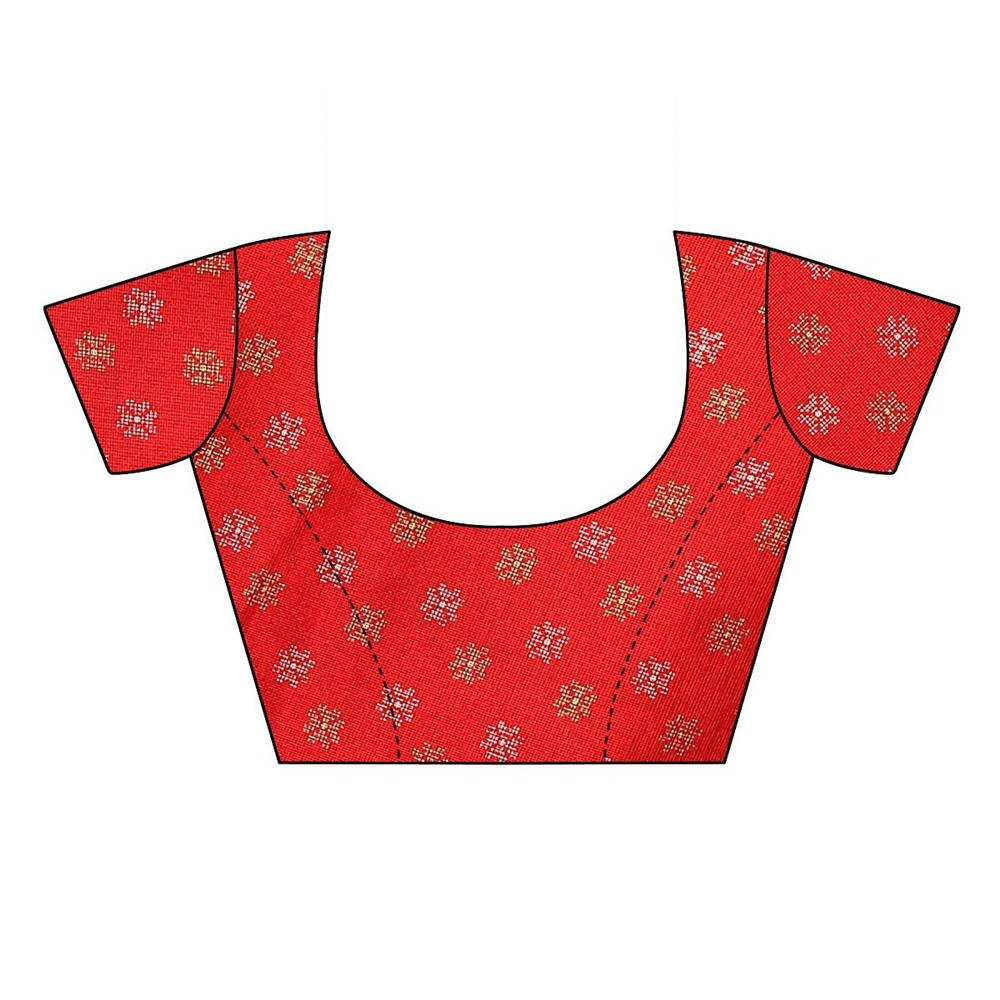 Vamika Printed Jute Silk Red Saree (Leo Red)