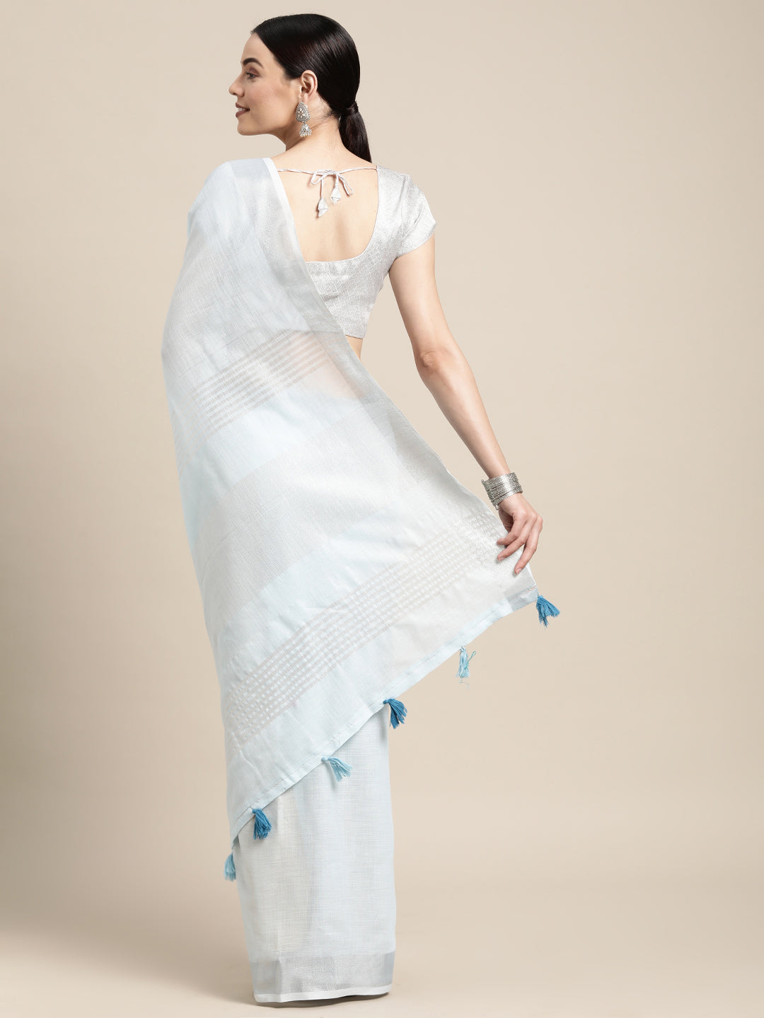 Anaita Blue Linen Saree With Blouse