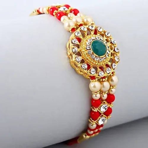 American Diamond Motif Rakhi and Cadbury Silk Chocolates