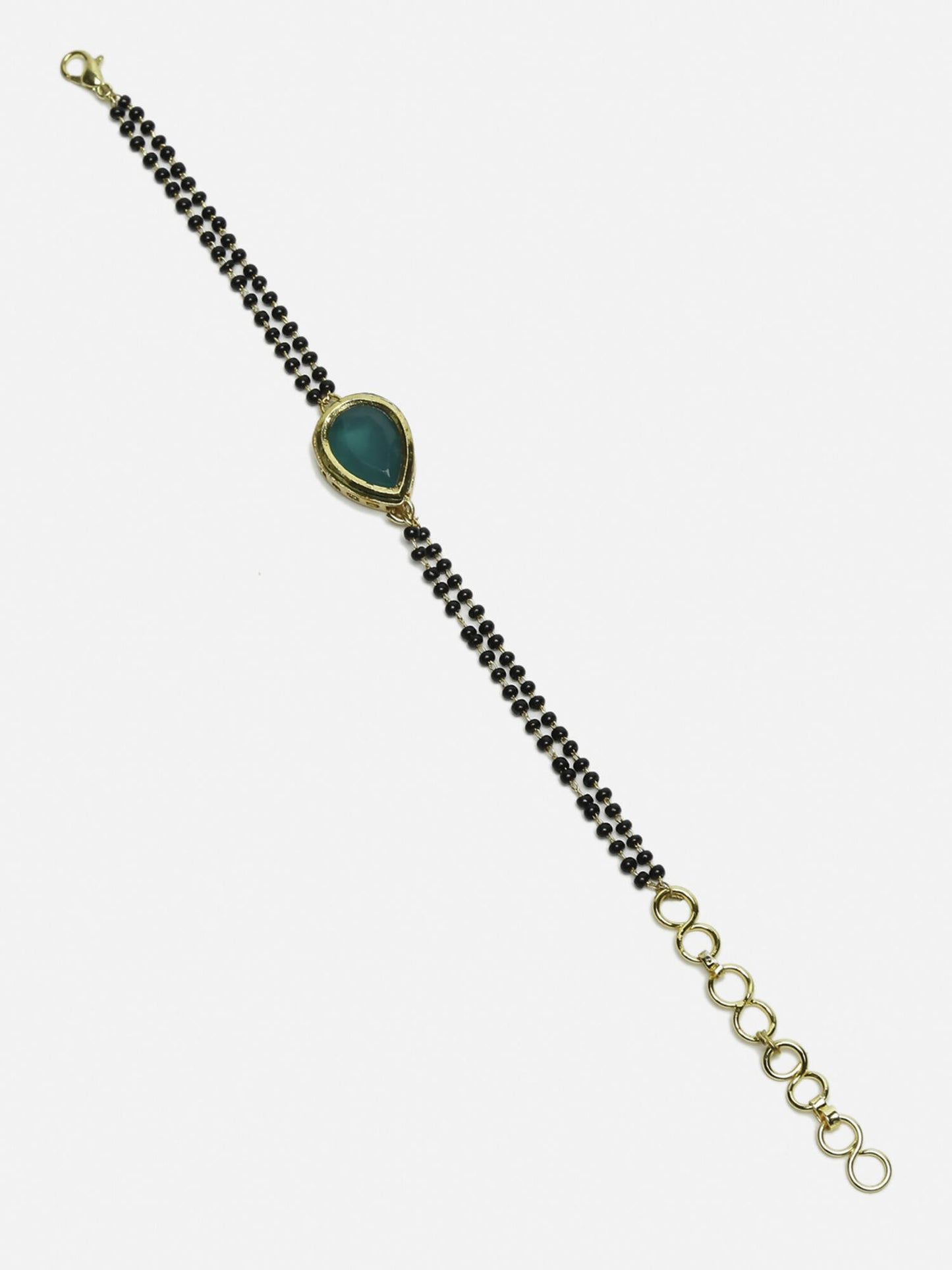 Women's Black Gold-Toned Gold-Polished Kundan Studded Charm Mangalsutra Bracelet - Ruby Raang