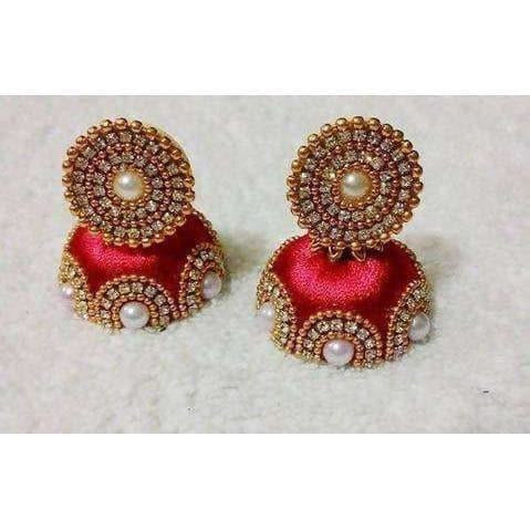 Red Color Jhumki with Beads Earrings