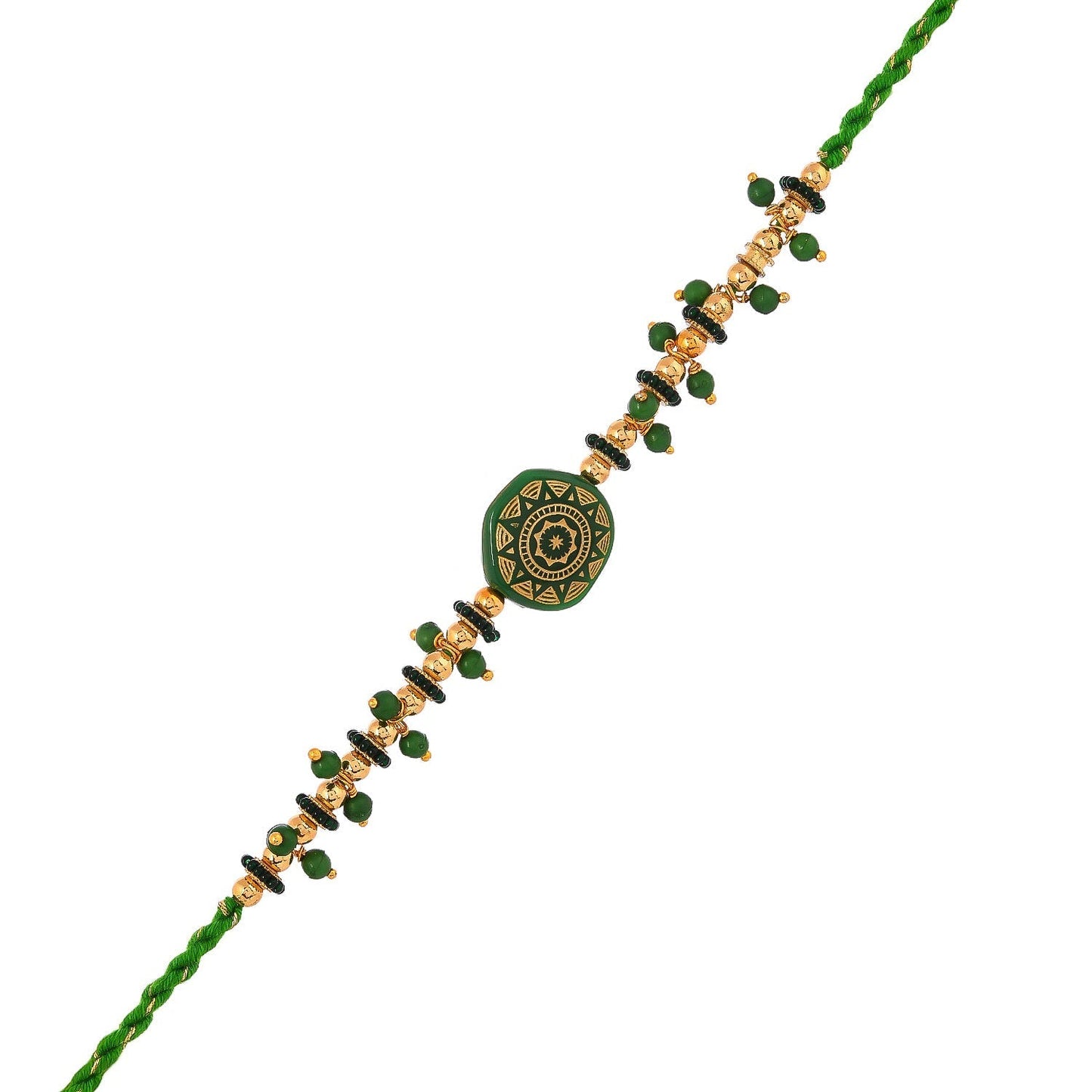 trueBrowns X Voylla Men's Green Enamelled White Pearls Thread Rakhi For Brother