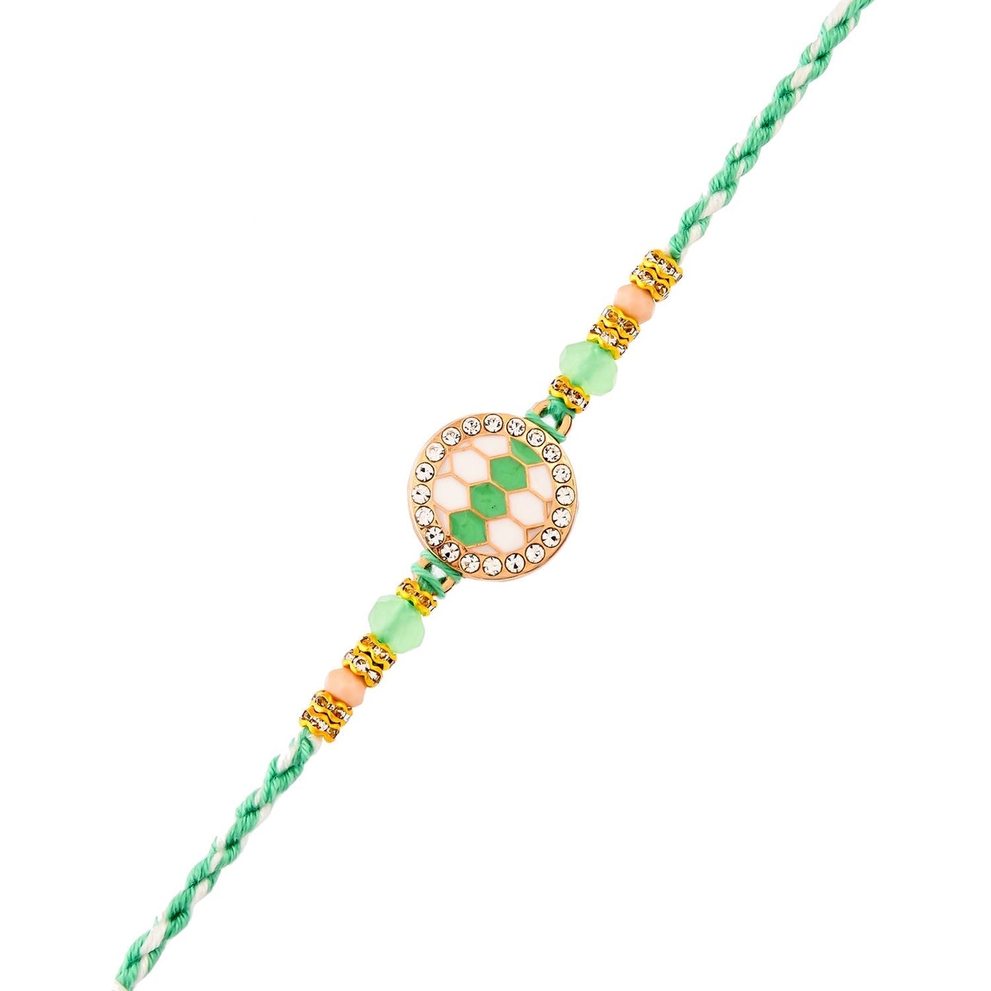 trueBrowns X Voylla Men's Green Thread Traditional Design White Pearls Rakhi For Brother