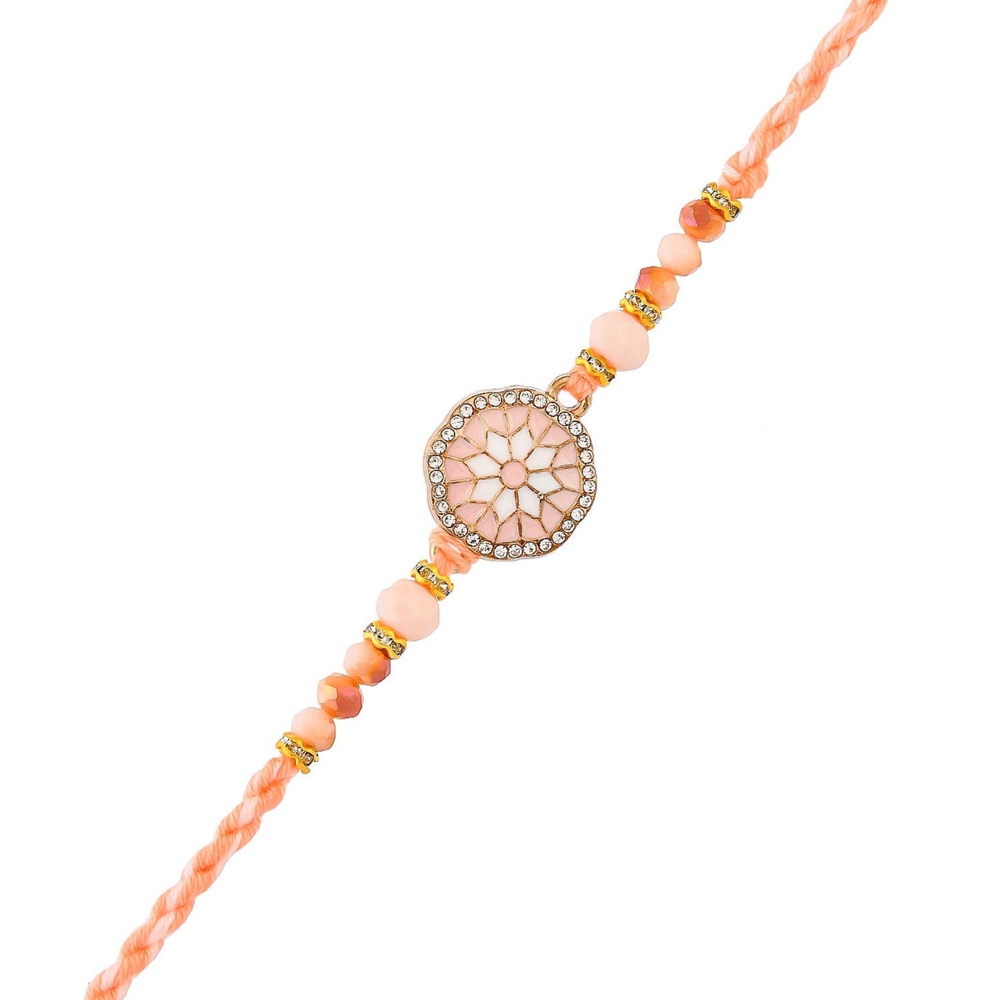 trueBrowns X Voylla Men's Orange Thread Traditional Design White Pearls Rakhi For Brother
