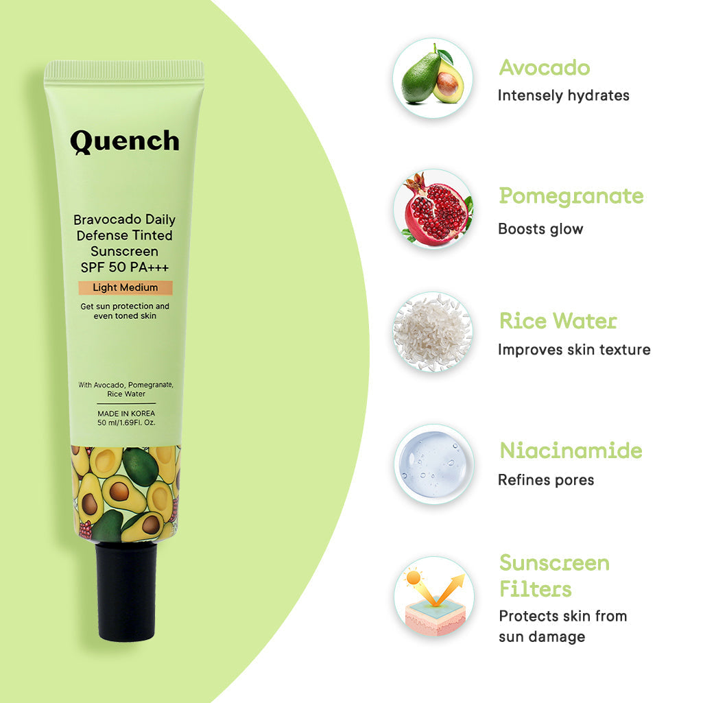Quench Daily Defense Tinted Sunscreen SPF 50 PA+++ (Light - Medium) - 50 ml