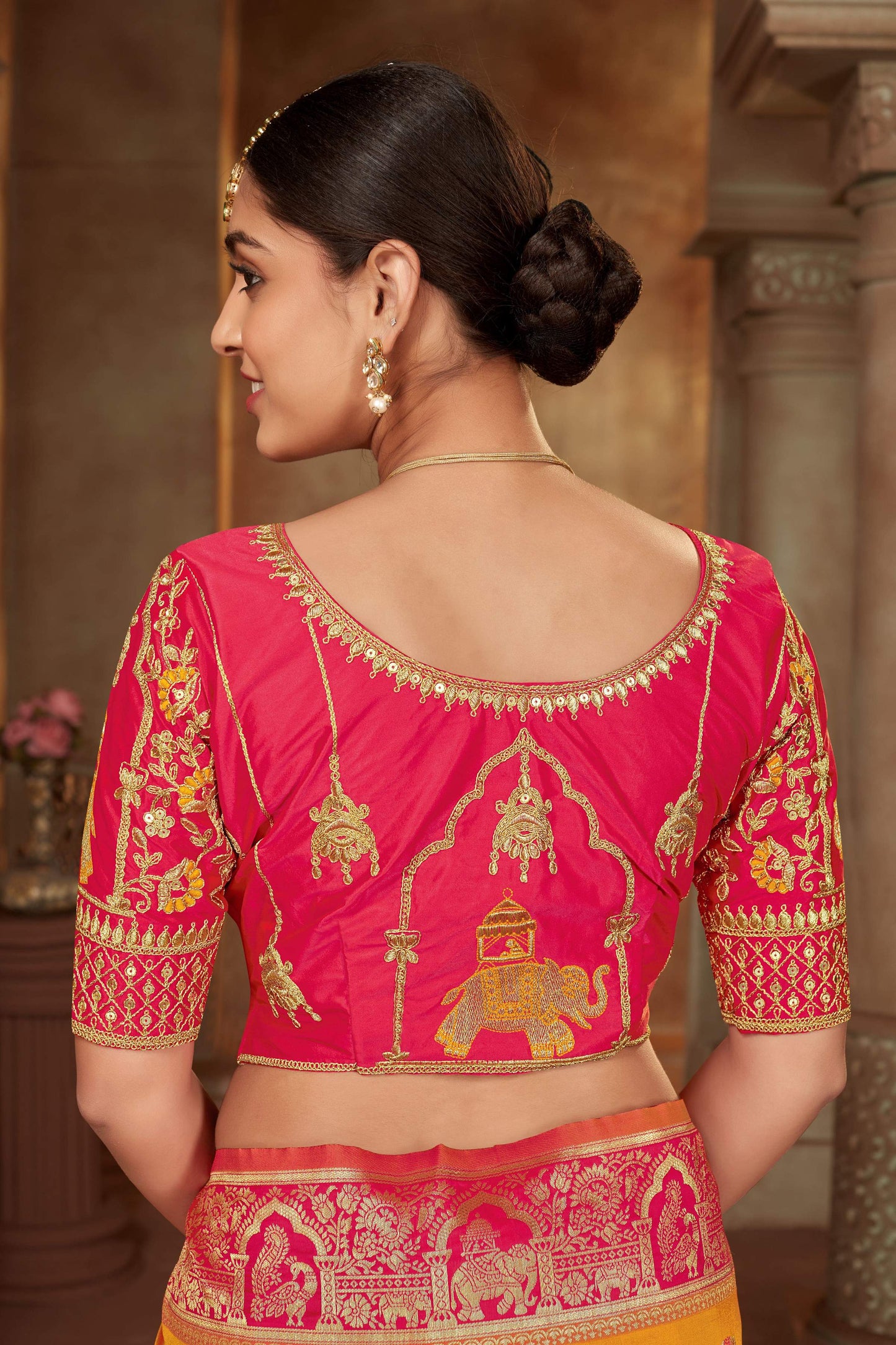 MANOHARI Banarasi Silk Blend Jacquard Work Saree - Yellow