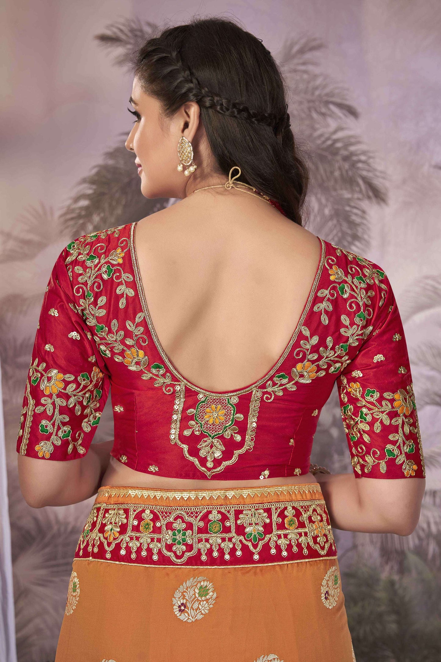 MANOHARI Banarasi Silk Blend Jacquard Work Saree - Orange