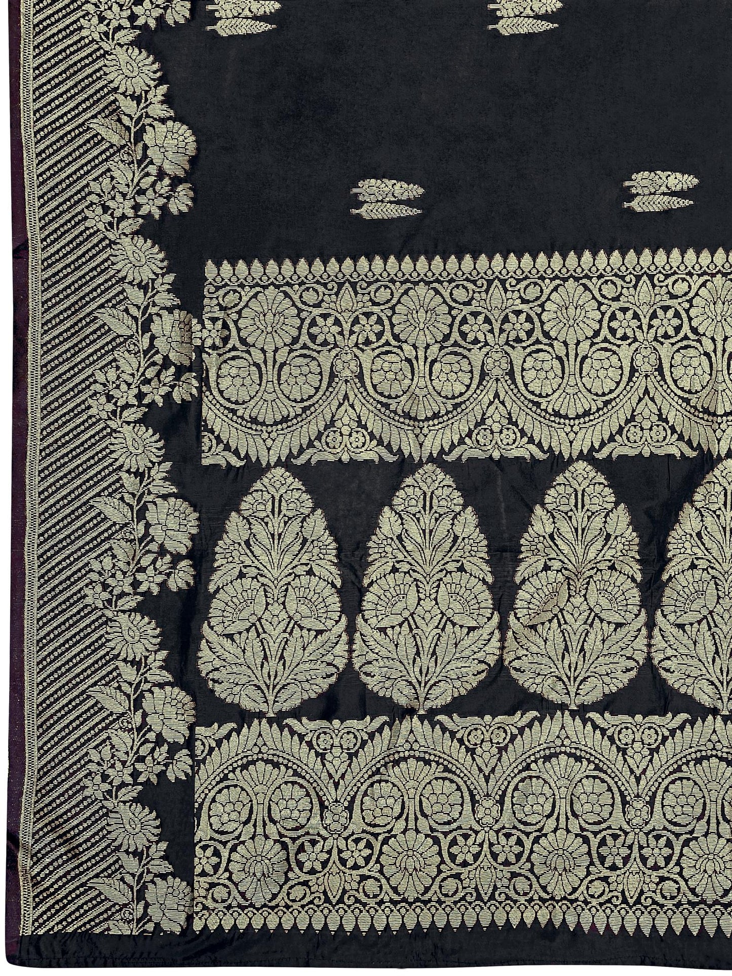 MANOHARI Banarasi Silk Blend Jacquard Work Saree - Black