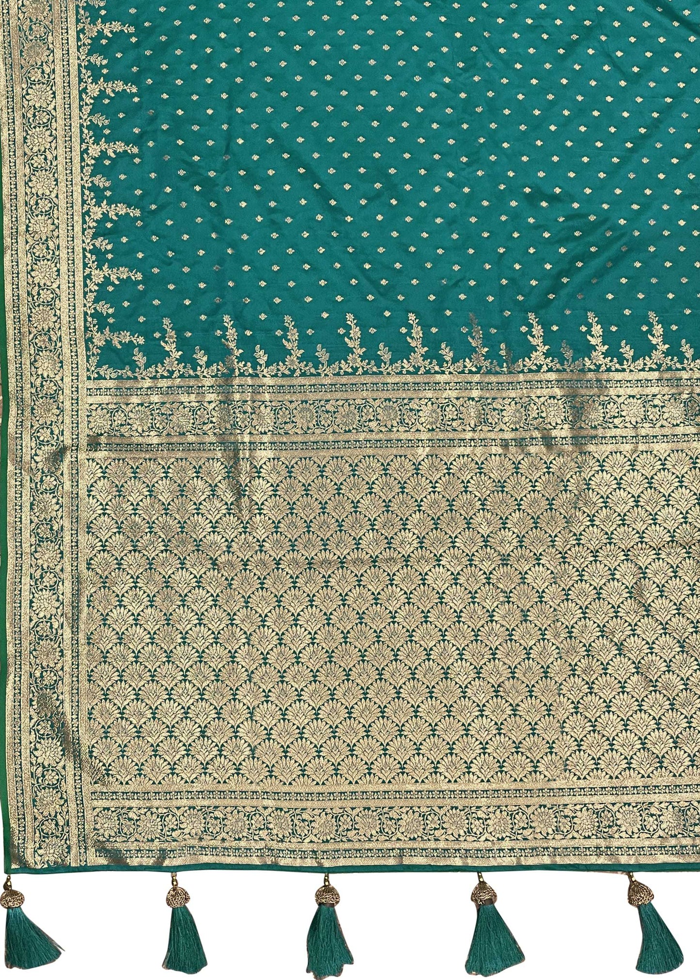 MANOHARI Banarasi Silk Blend Jacquard Work Saree - Green