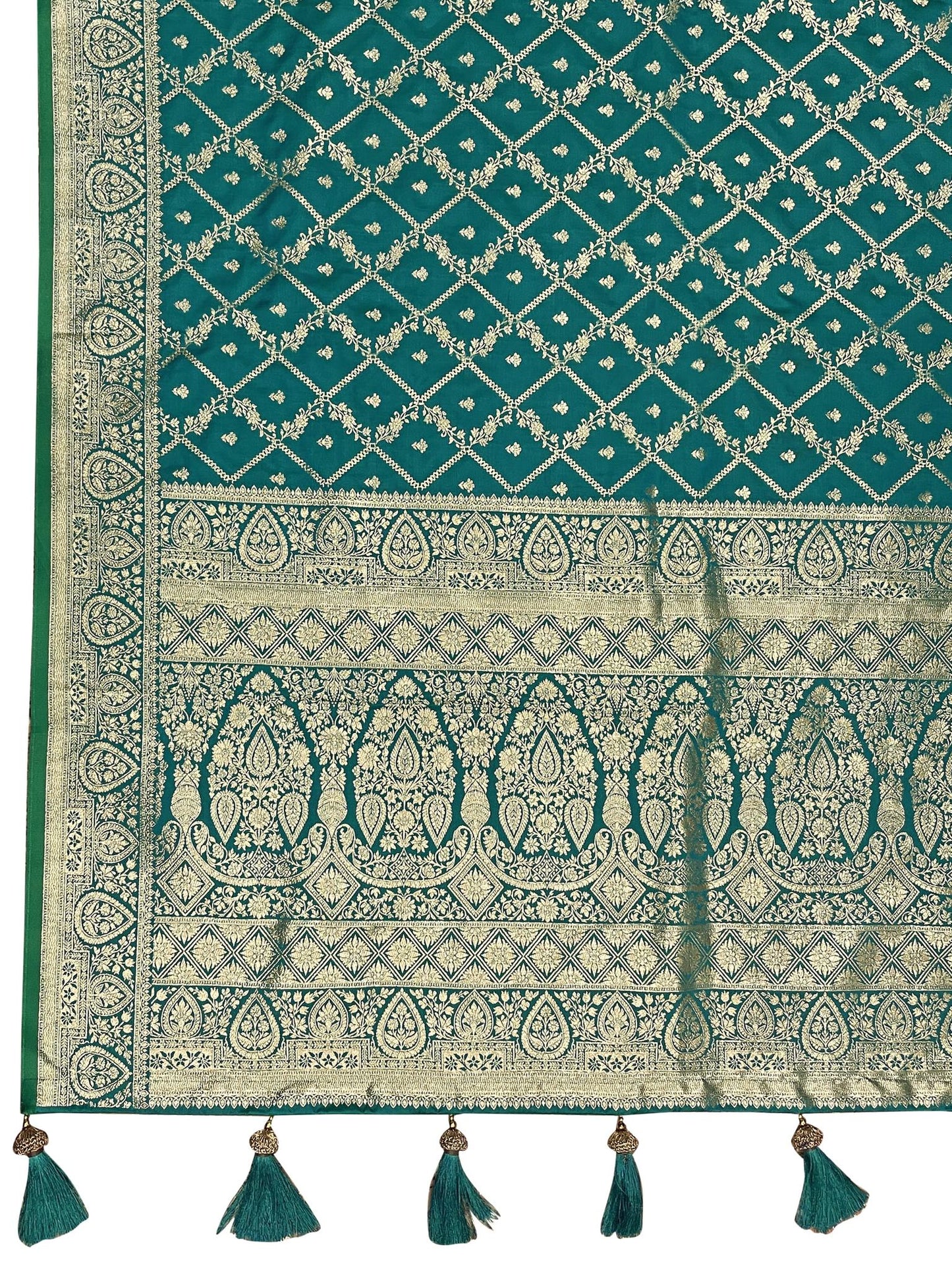 MANOHARI Banarasi Silk Blend Jacquard Work Saree - Green