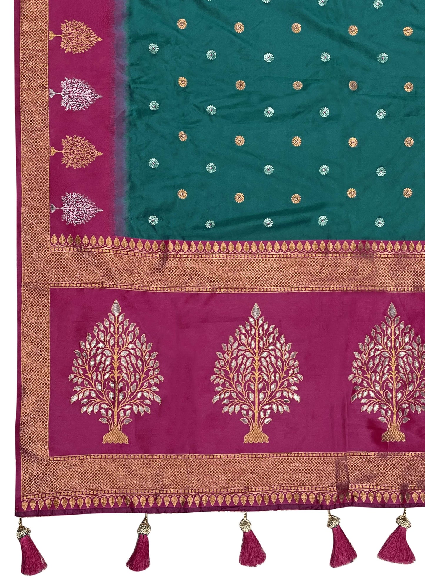 MANOHARI Banarasi Silk Blend Jacquard Work Saree - Green