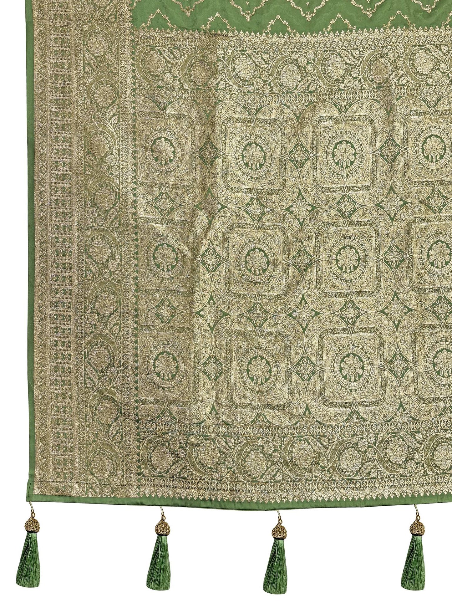 MANOHARI Banarasi Silk Blend Jacquard Work Saree - Green