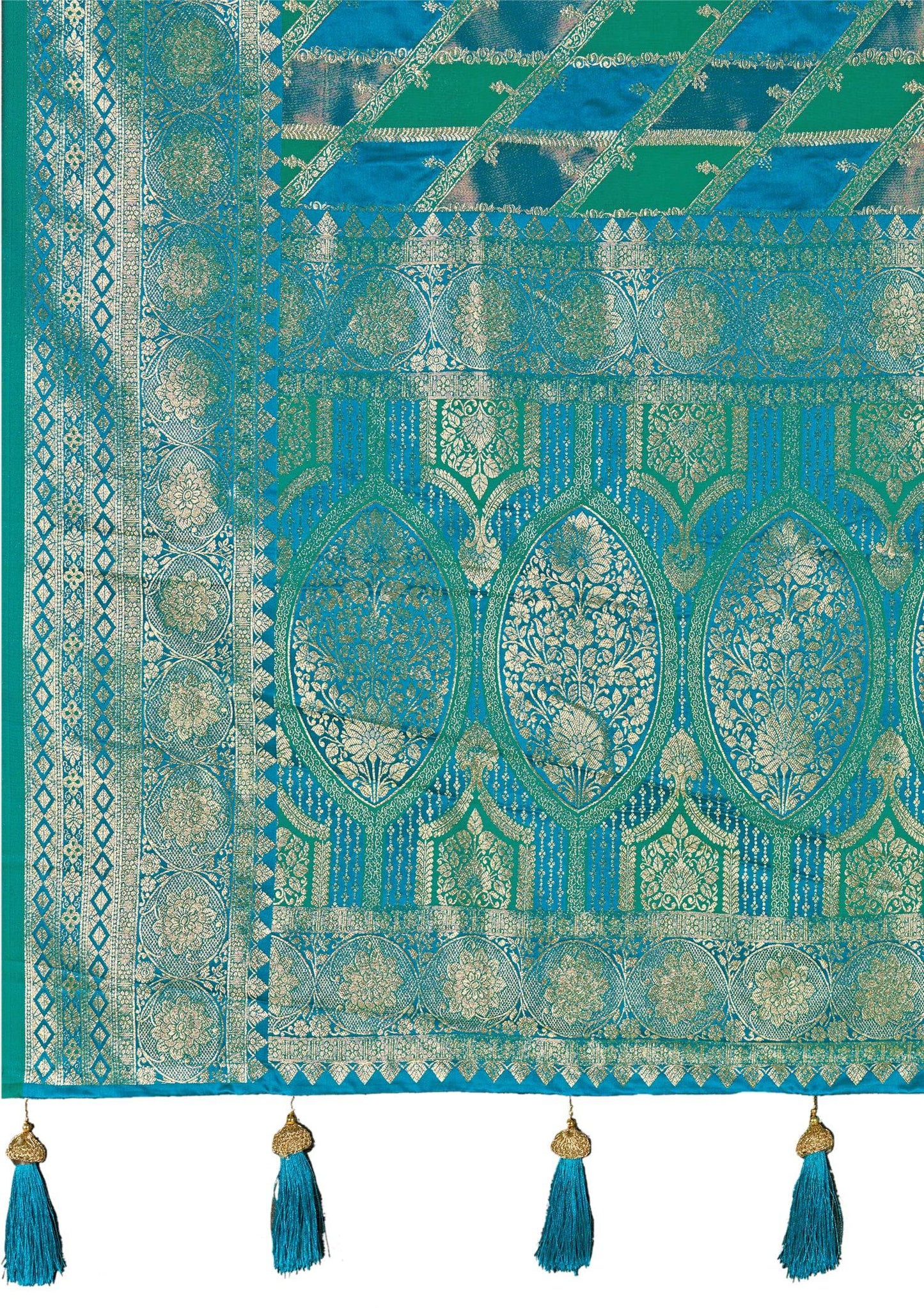 MANOHARI Banarasi Silk Blend Jacquard Work Saree - Turquoise