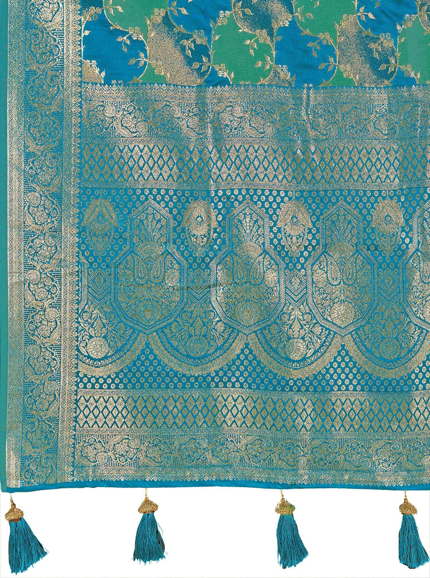 MANOHARI Banarasi Silk Blend Jacquard Work Saree - Turquoise