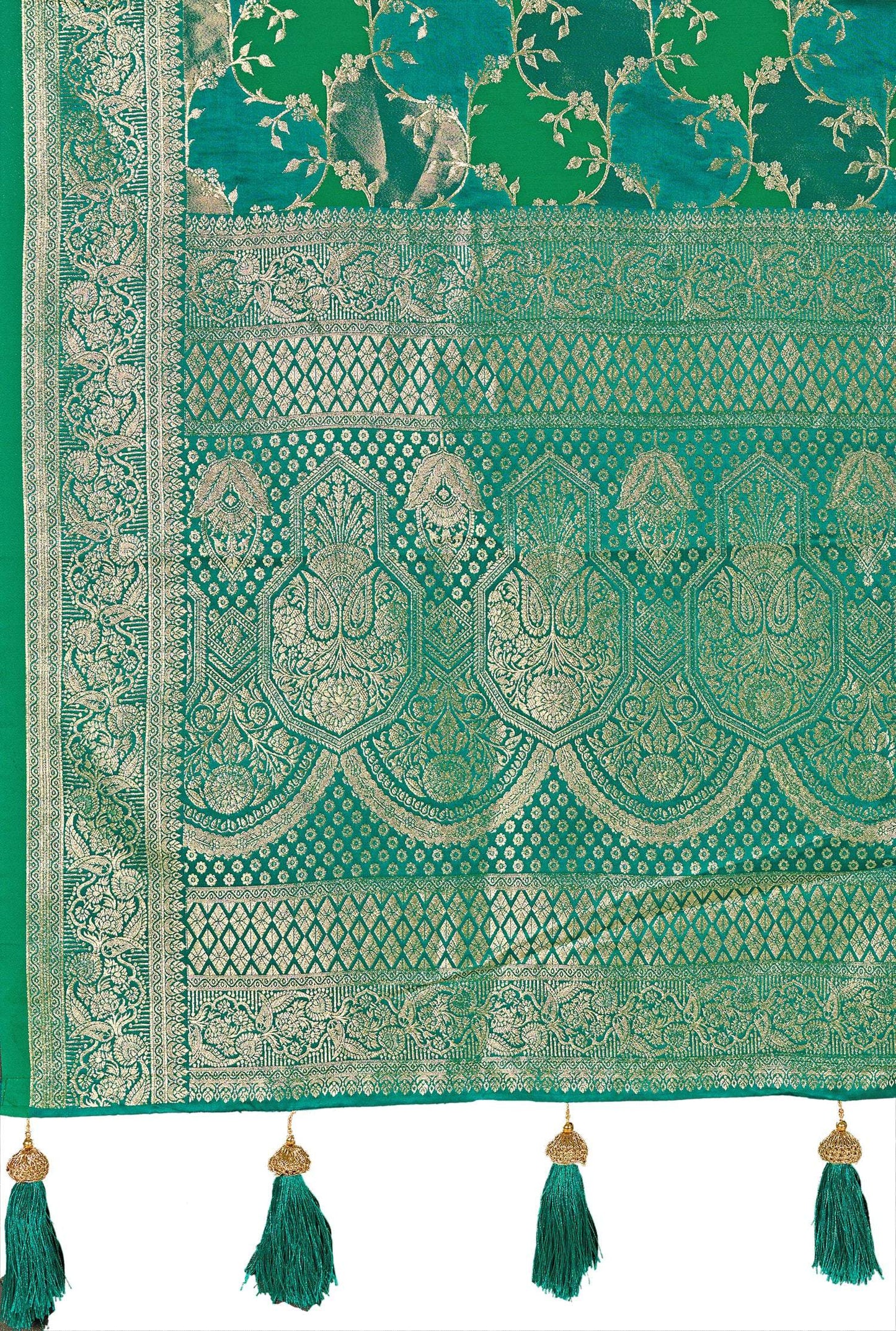 MANOHARI Banarasi Silk Blend Jacquard Work Saree - Green