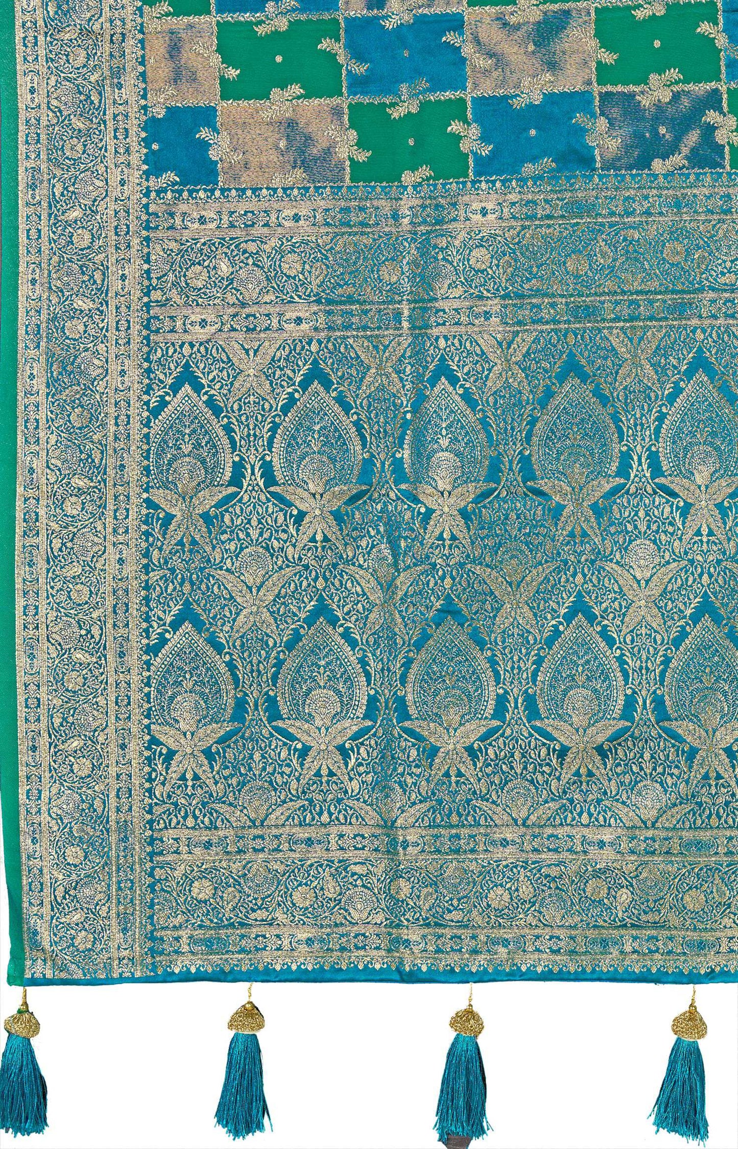 MANOHARI Banarasi Silk Blend Jacquard Work Saree - Turquoise