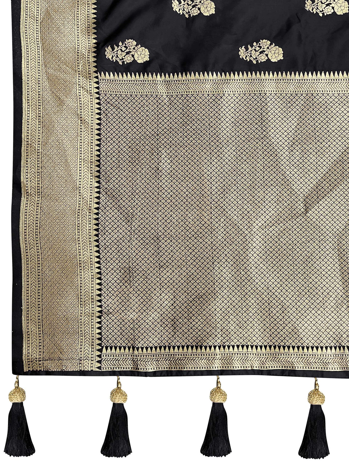 MANOHARI Banarasi Silk Blend Jacquard Work Saree - Black