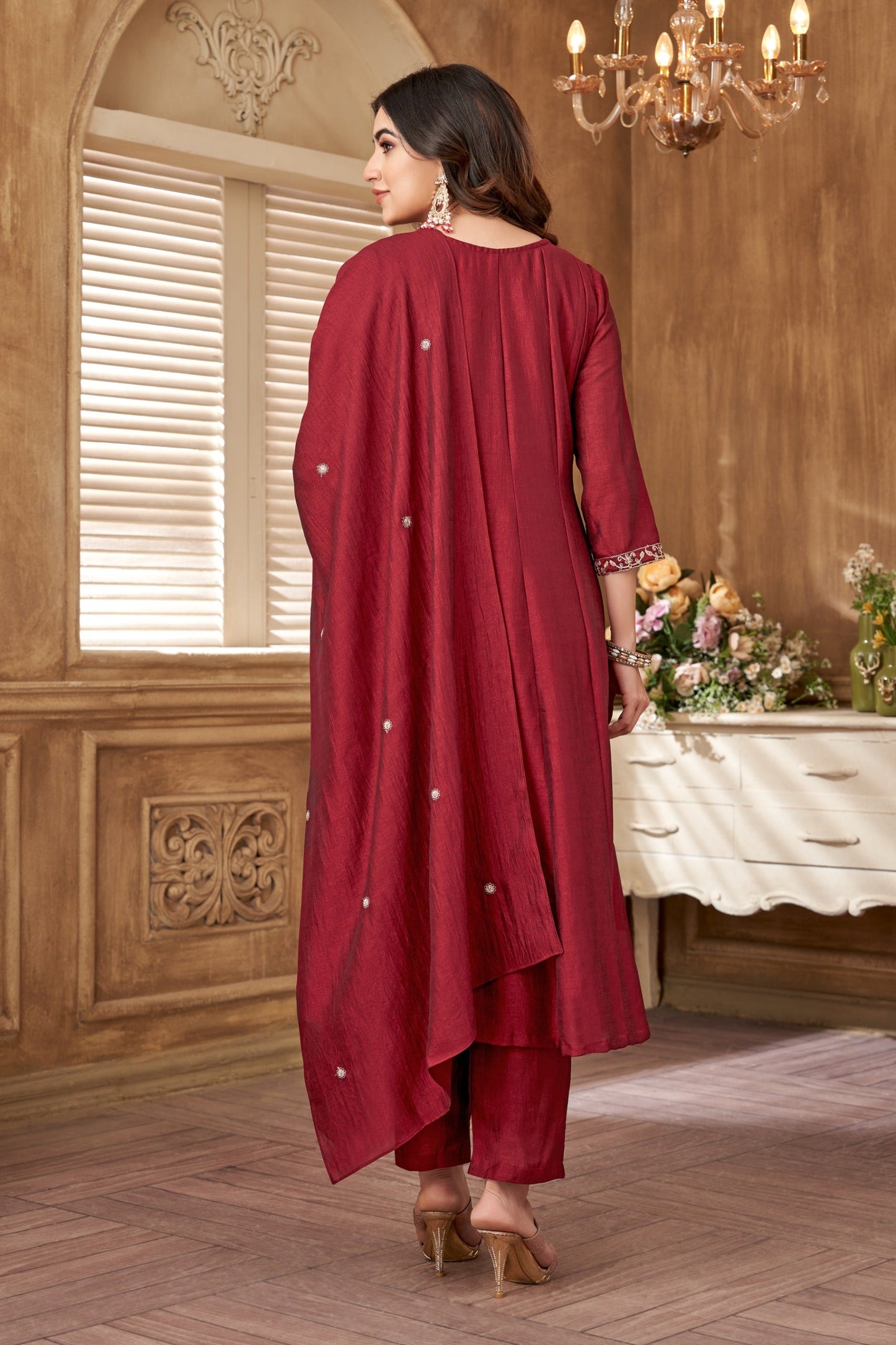 Anaita Maroon Anarkali Readymade Suit with Embroidery Work