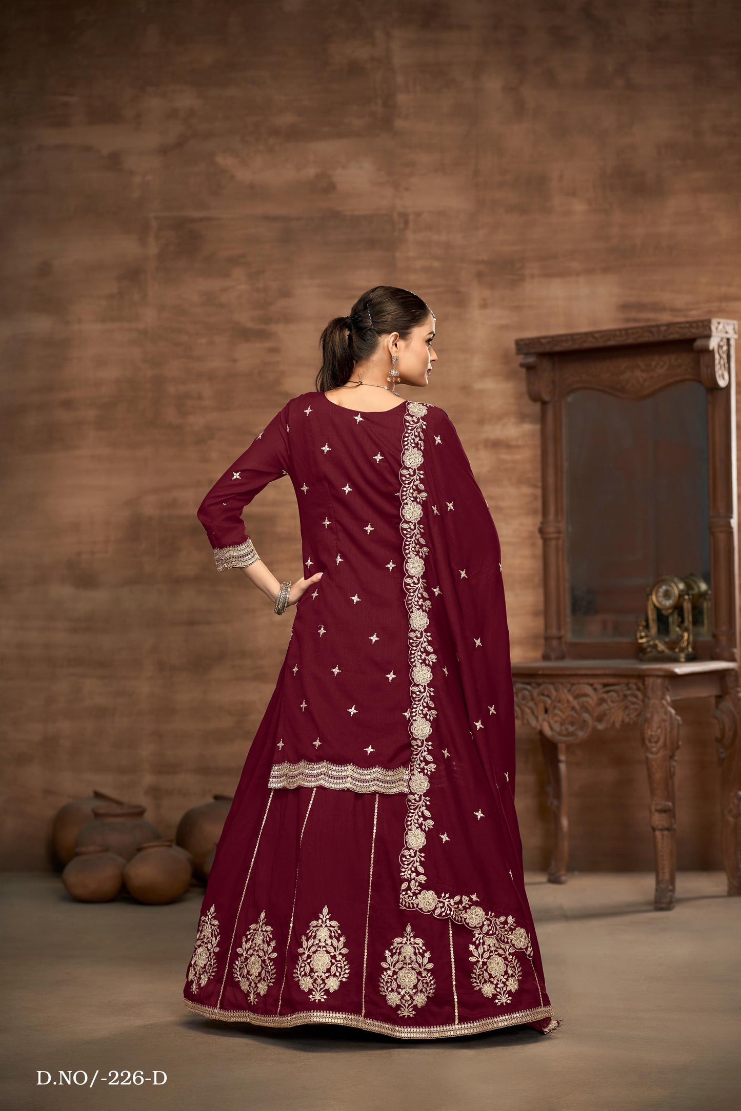 Anaita Violet Premium Embroidered Vichitra Silk Lehenga Style Suit