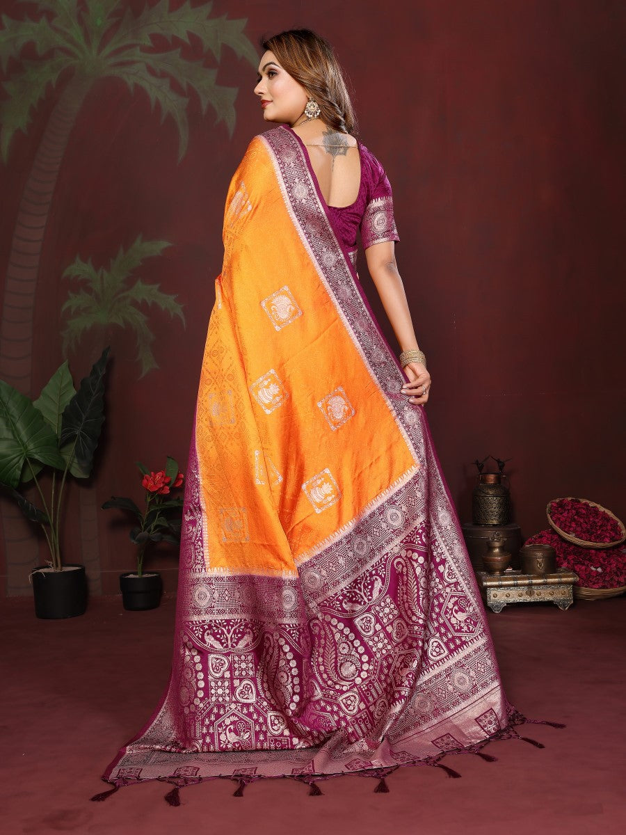 Anaita Mustard Zari Butta Work Satin Silk Saree With Blouse