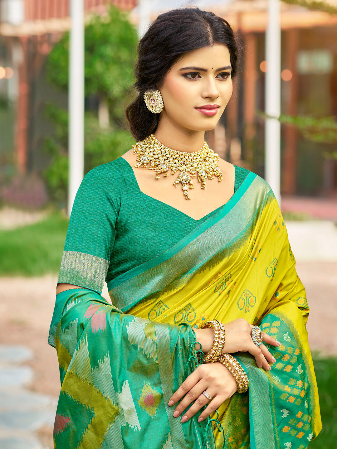 Anaita Mustard Soft Silk Saree With Floral Printed Work With Blouse