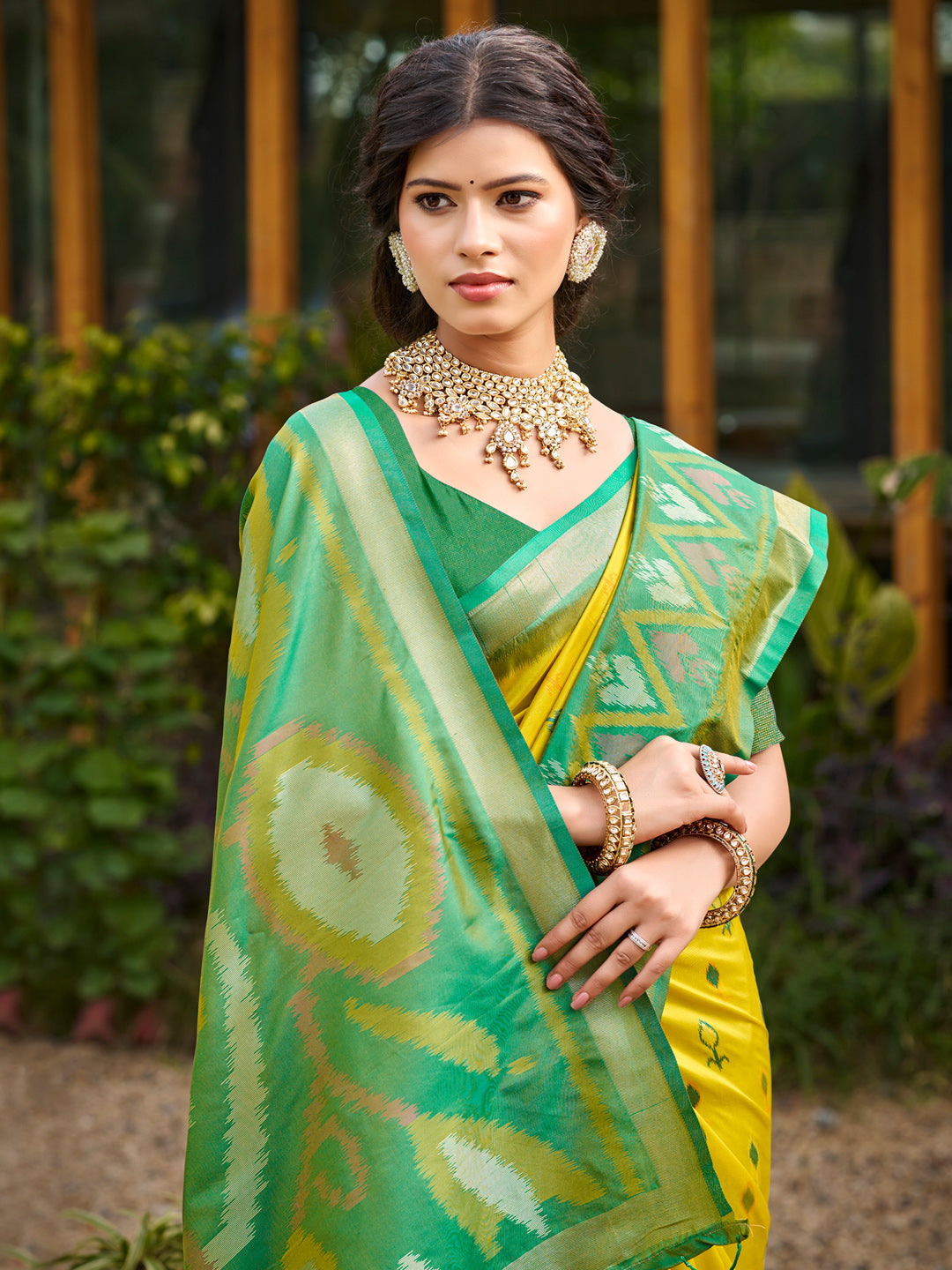 Anaita Mustard Soft Silk Saree With Floral Printed Work With Blouse