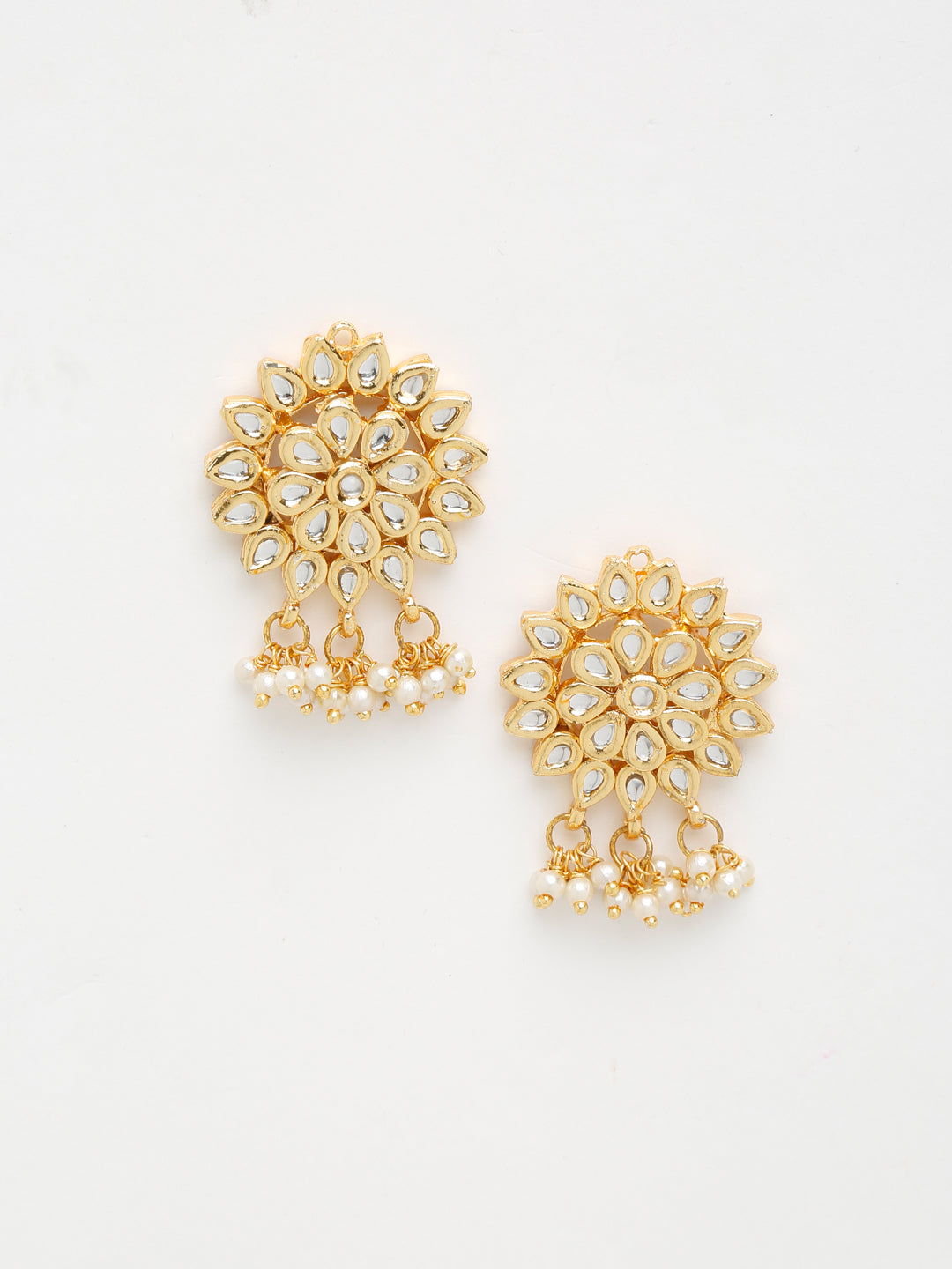 Gold-Polished Kundan Earrings - Ruby Raang