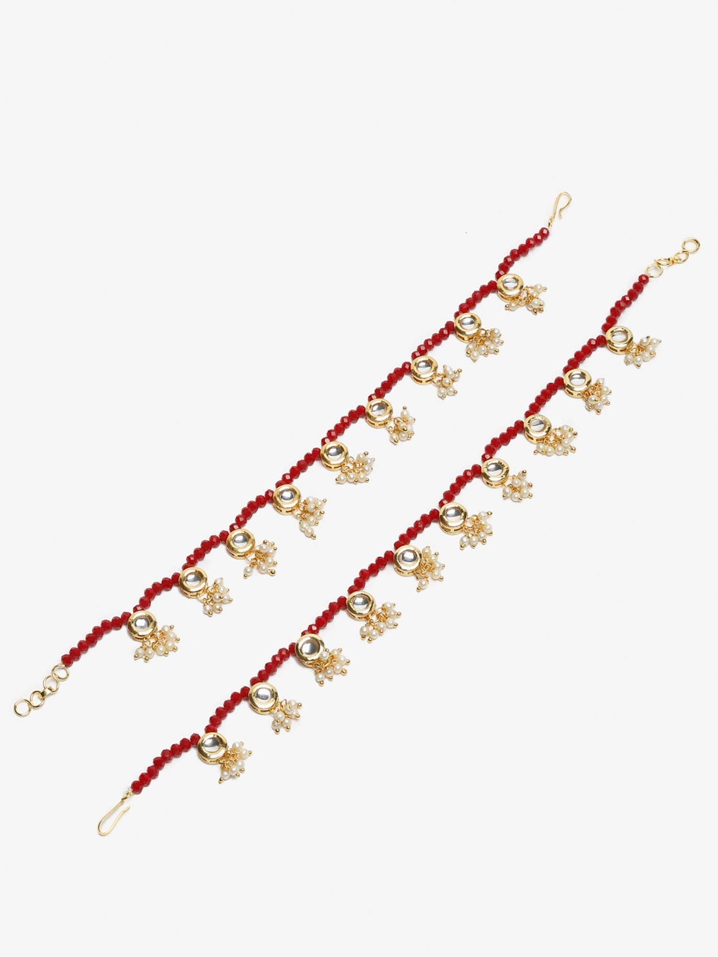 Women's Set Of 2 Red Anklets - Ruby Raang
