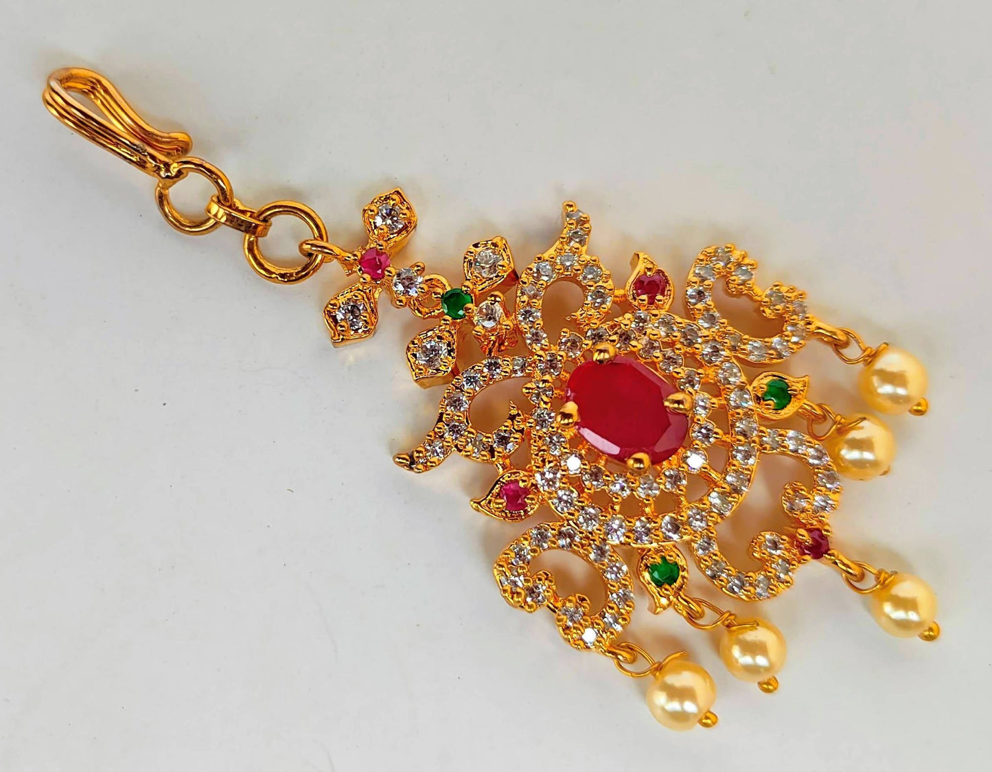 Multicolor AD Ruby Short Length Maang Tikka