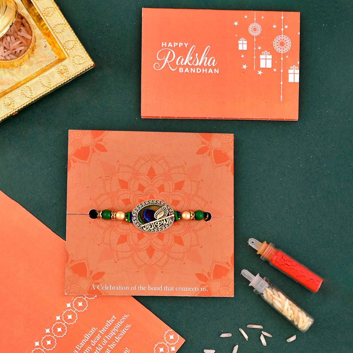 trueBrowns X Voylla Radha Krishna Peacock Feather Beaded Thread Rakhi