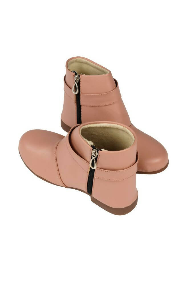 Tiny Bugs Girls Buckle Embellished Peach Ankle Length Boots