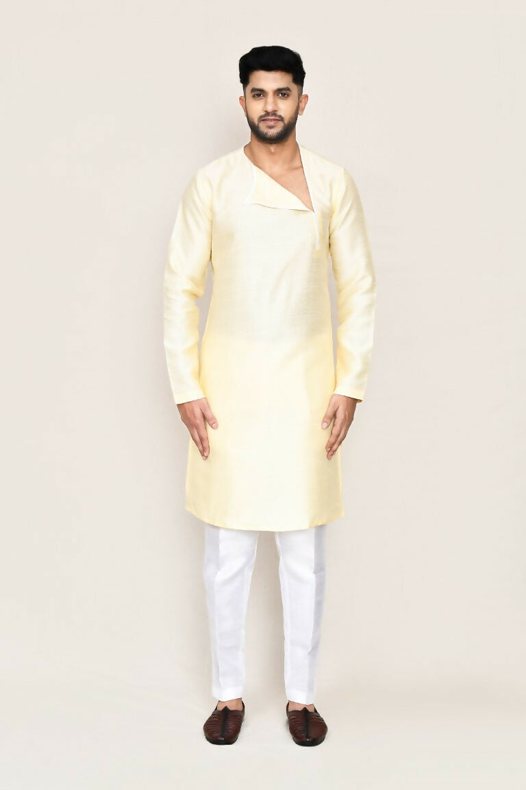 Joban Fashion Beige Colored Art Silk Fabric Kurta With Straight Fit Pant
