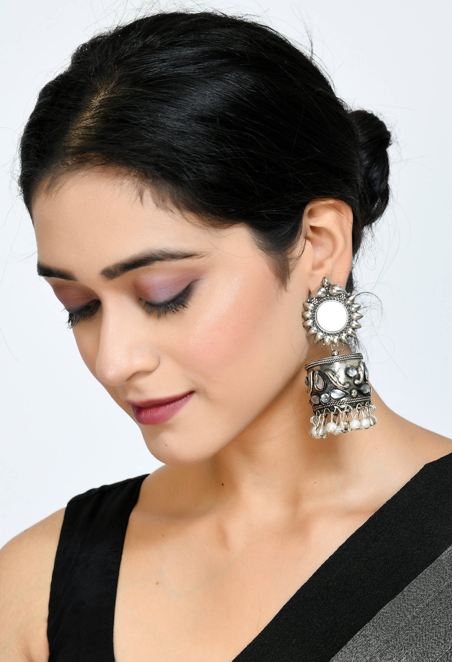 Mominos Fashion Johar Kamal Women Silver Oxidised Jhumkas