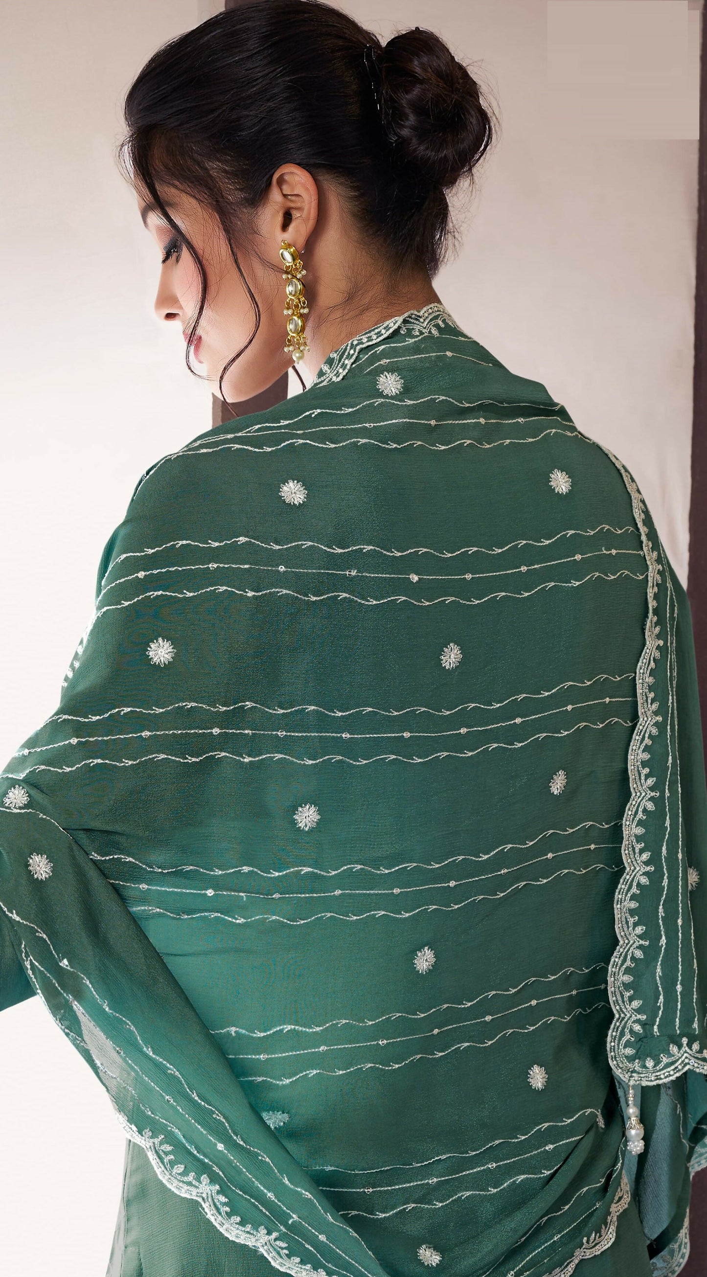 Anaita Green Embroidered Work Silk Stitched Sharara Suit