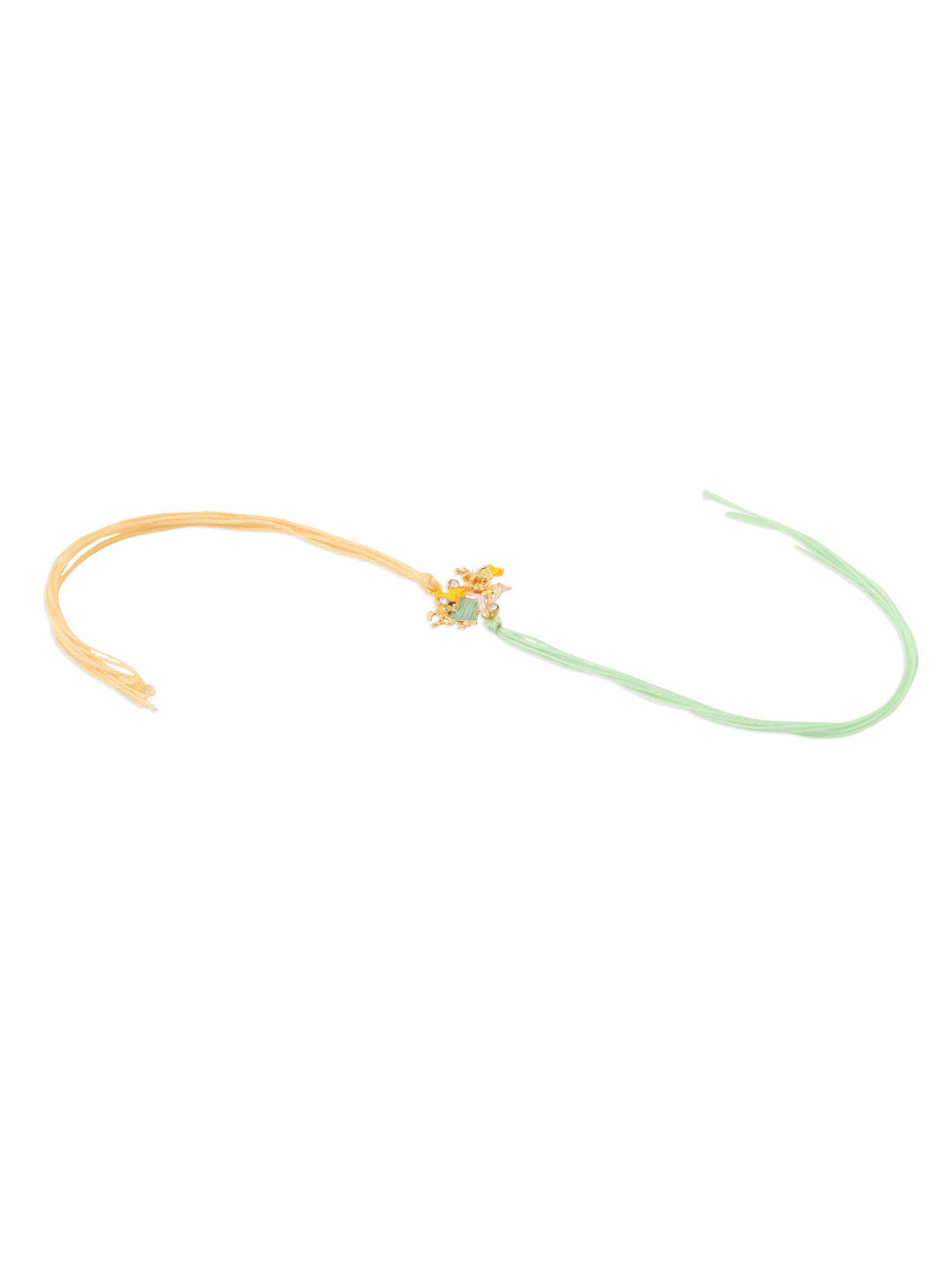 NVR Set of 2 Multicolor Gold Toned Radha Krishna Beaded Bhaiya Bhabhi Rakhi with Roli Chawal Chandan & Mishri