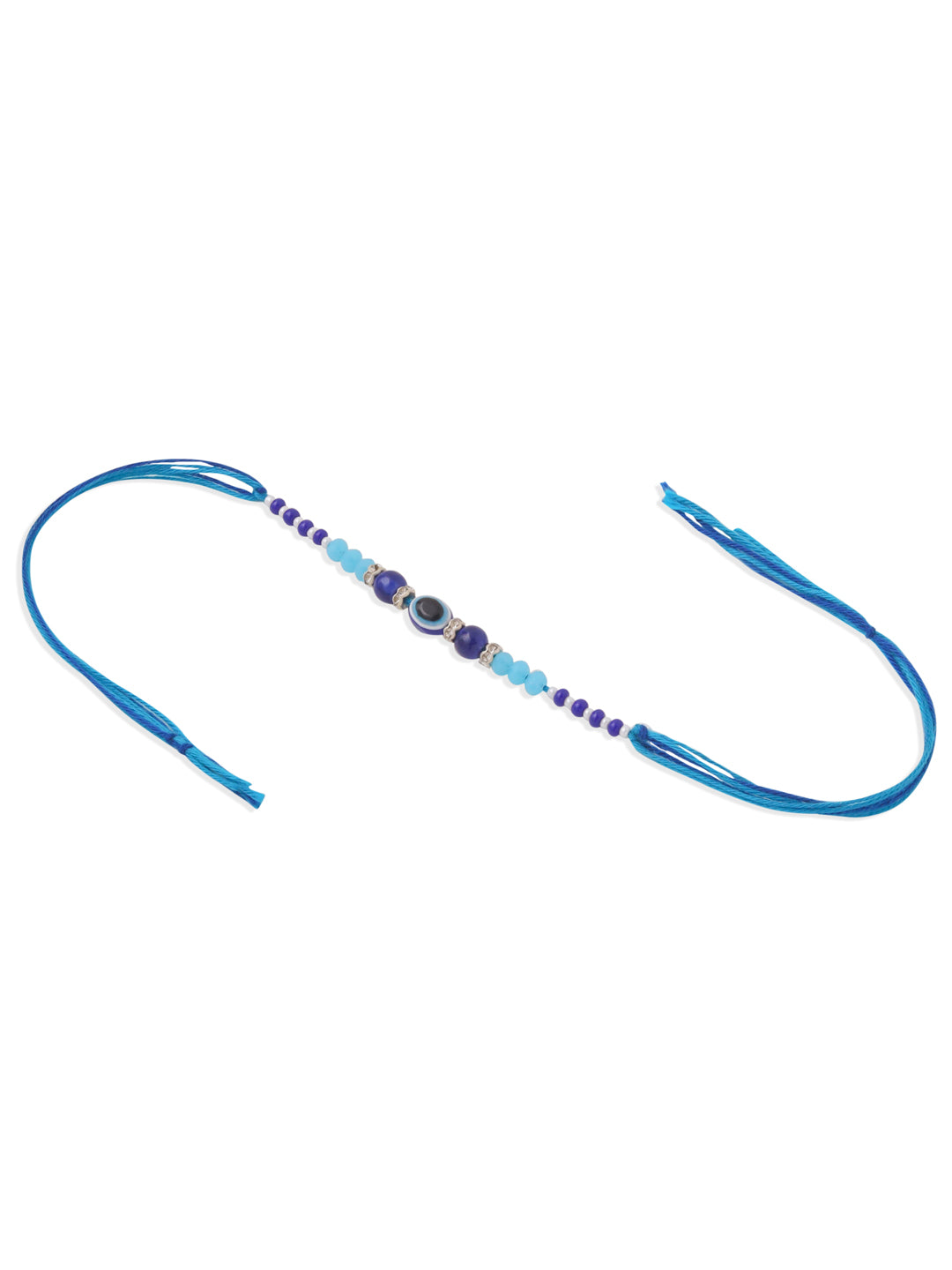 NVR Set of 2 Blue Evil Eye Artificial Stones & Beads Bhaiya Bhabhi Rakhi Combo