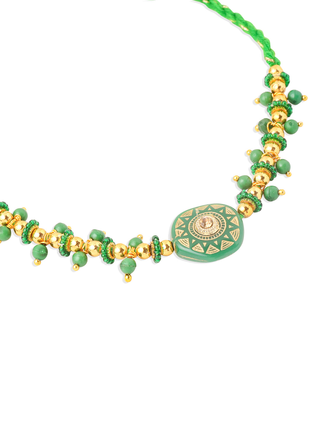 NVR Men Green Artificial Beads Round Shape Thread Rakhi with Roli Chawal Chandan & Mishri