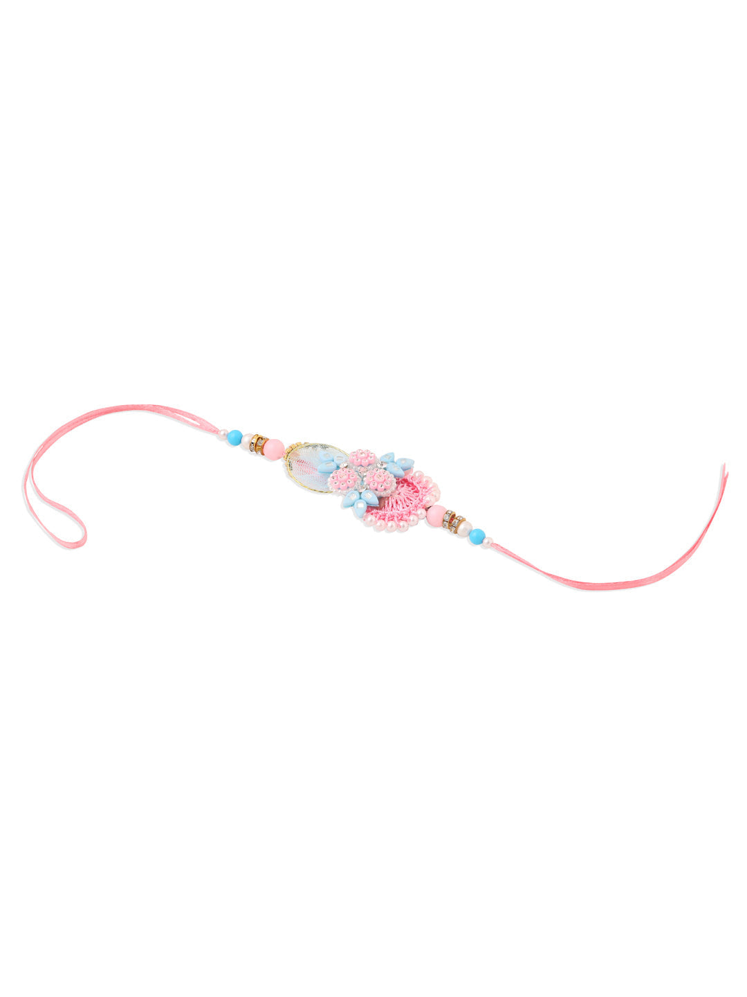 NVR Set of 2 Multicolor Handcrafted Artificial Stones & Pearls Bhaiya Bhabhi Rakhi with Roli Chawal Chandan & Mishri