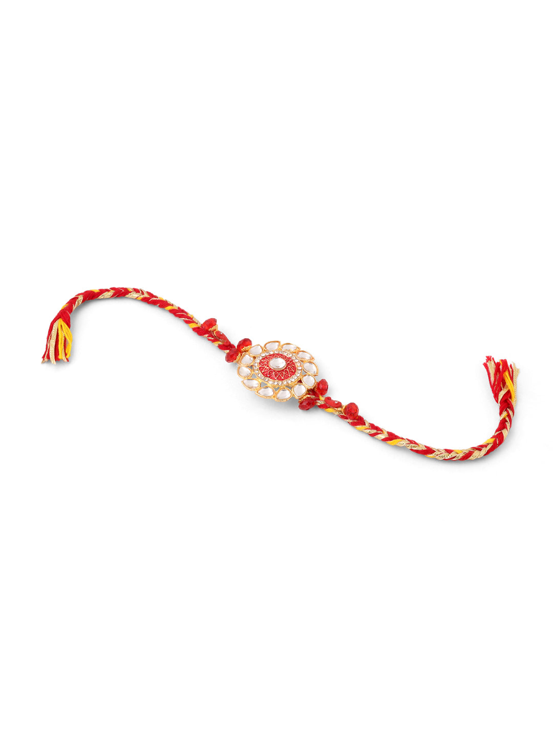 NVR Set of 2 Handmade Red Kundan Studded Floral Design Bhaiya Bhabhi Rakhi Combo